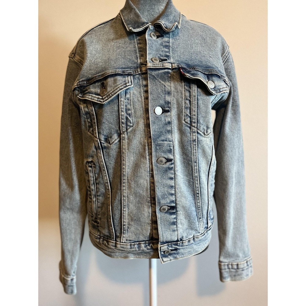 Levis Denim Trucker Jacket Womens Small Blue Jean Classic Button Front Red Tab‎